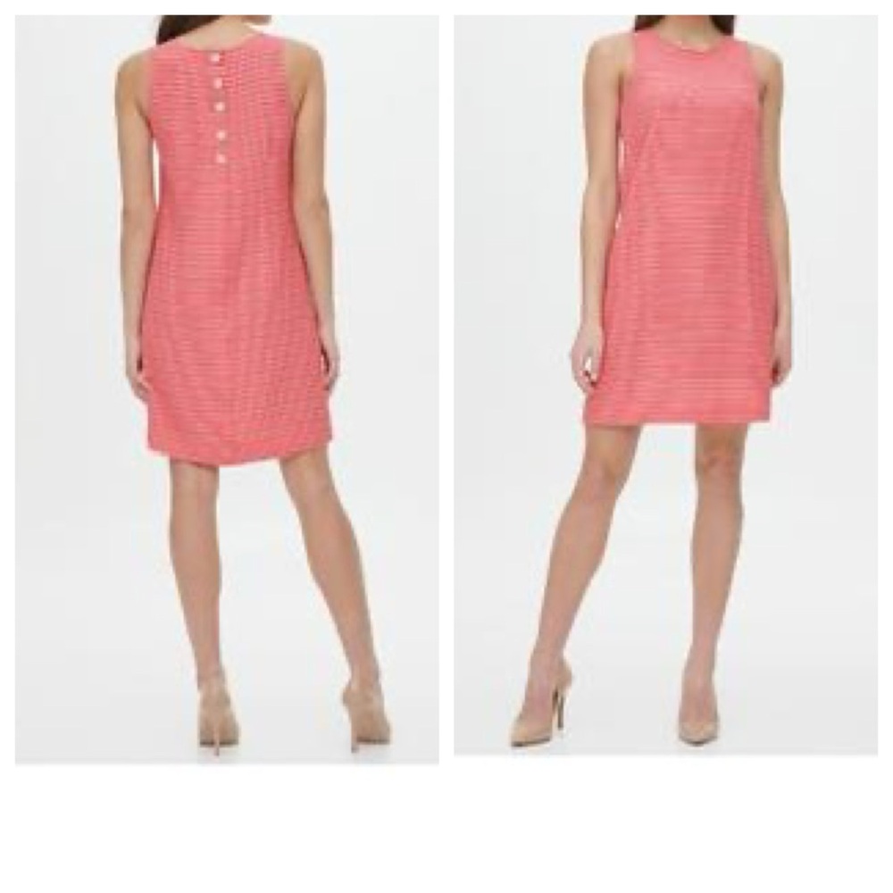 Tommy Hilfiger women’s Sleeveless striped shift Coral/white Dress Sz 10 pockets - Picture 1 of 11